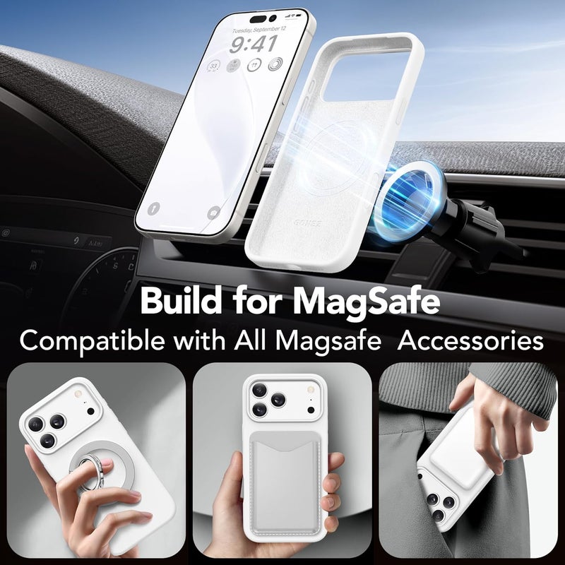 GONEZ Magnetic for iPhone 17 Pro Max Case, Compatible with MagSafe, [Screen Protector + Camera Lens Protector], Liquid Silicone Anti-Scratch Shockproof Protective Phone Case 6.9 inch, White - Image 4
